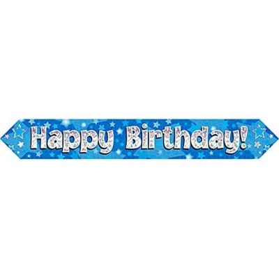 9ft Banner Happy Birthday Blue Foil Holographic Banner