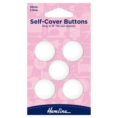 Hemline H475.22 White Nylon Self Cover Button Snap On Back Plate 22mm 5 sets