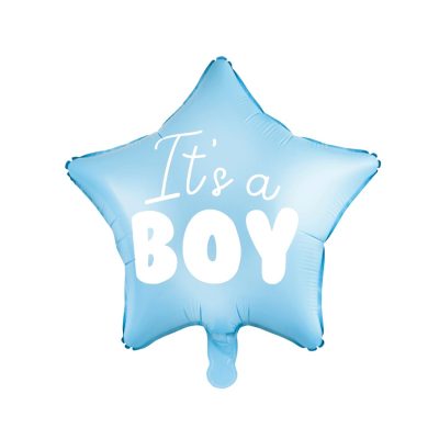 PartyDeco 19″ Pastel Foil Heart Balloon in White & Blue – “It’s a Boy” Baby Shower Decoration, 48 cm, Perfect for Gender Reveal and Baby Announcements